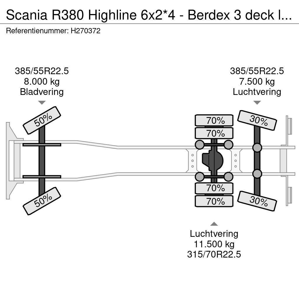 Scania R380 Highline 6x2*4 - Berdex 3 deck livestock - Lo Animal transport trucks