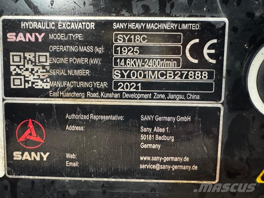 Sany SY 18 C Mini excavators < 7t (Mini diggers)