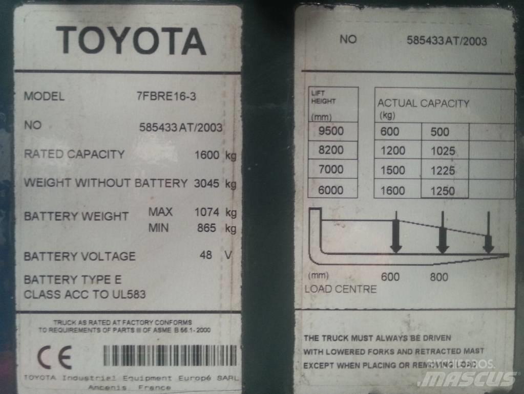 Toyota 7 FBRE 16 Reach trucks