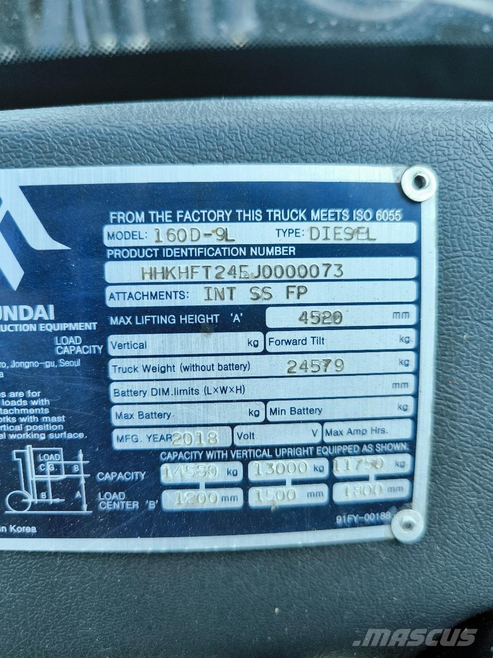 Hyundai 160D-9L Truck mounted forklifts