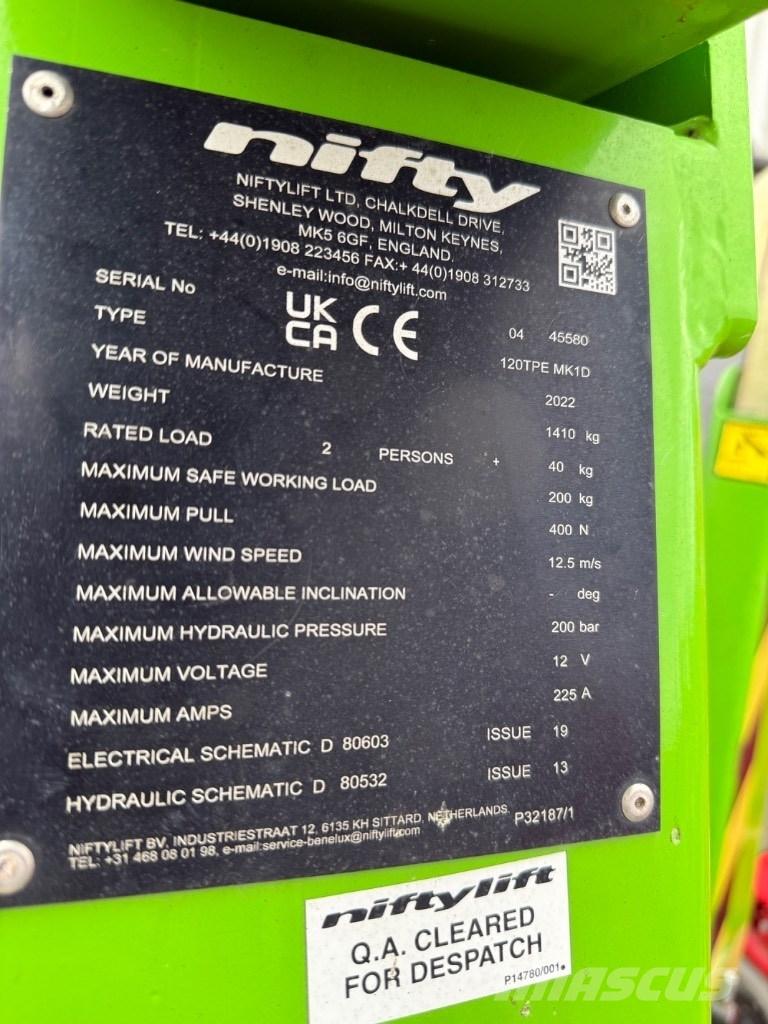 Niftylift 120TPE Trailer mounted aerial platforms