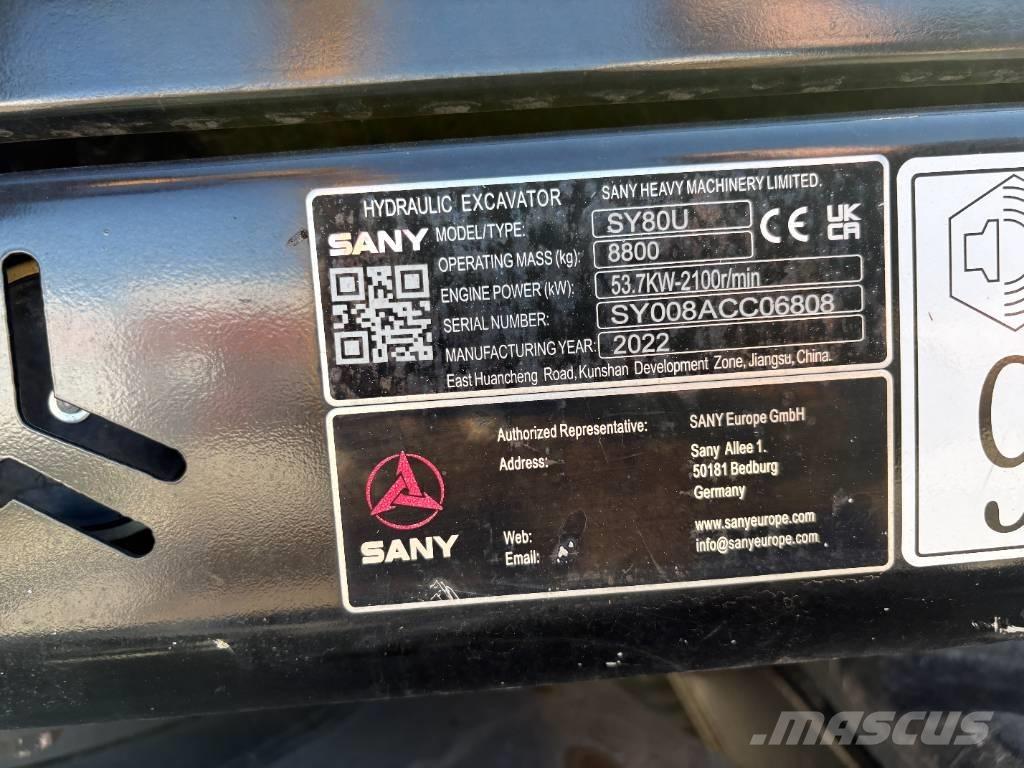 Sany SY 80 U Midi excavators  7t - 12t