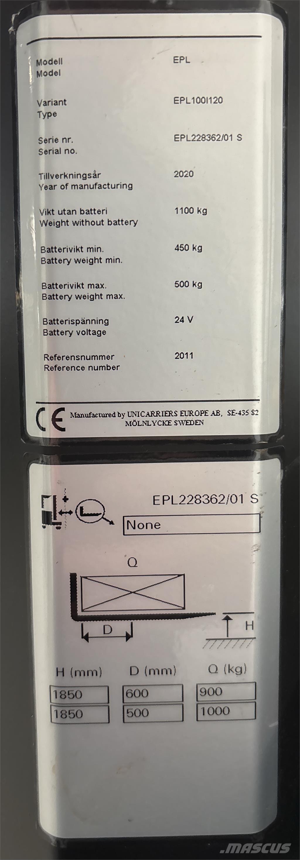 UniCarriers EPL100 Low lift order picker