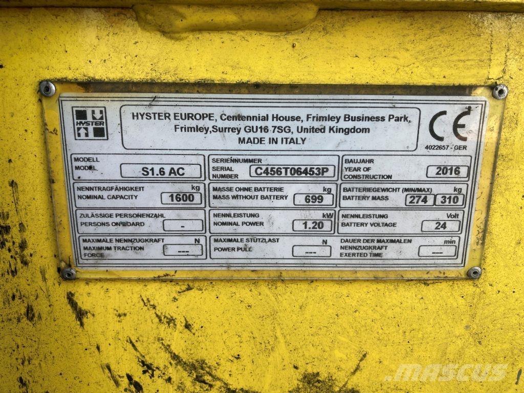 Hyster S 1.6 AC Pedestrian stacker