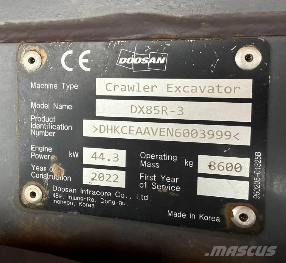 Doosan DX 85 R-3 Midi excavators  7t - 12t