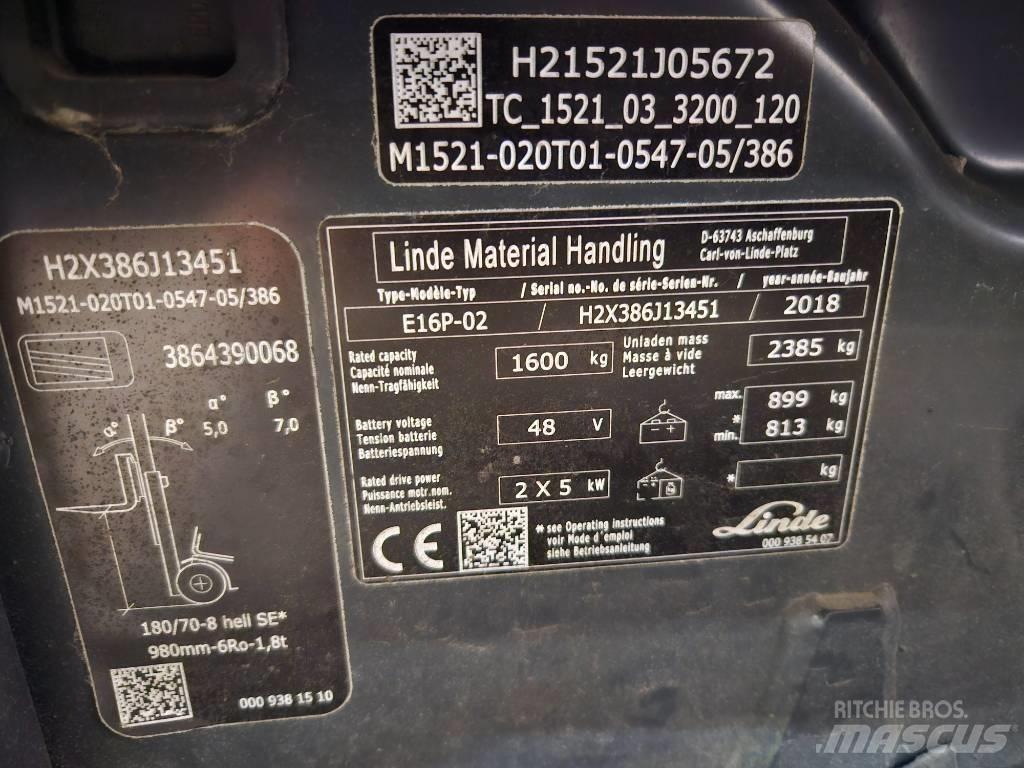 Linde E16P Electric forklift trucks