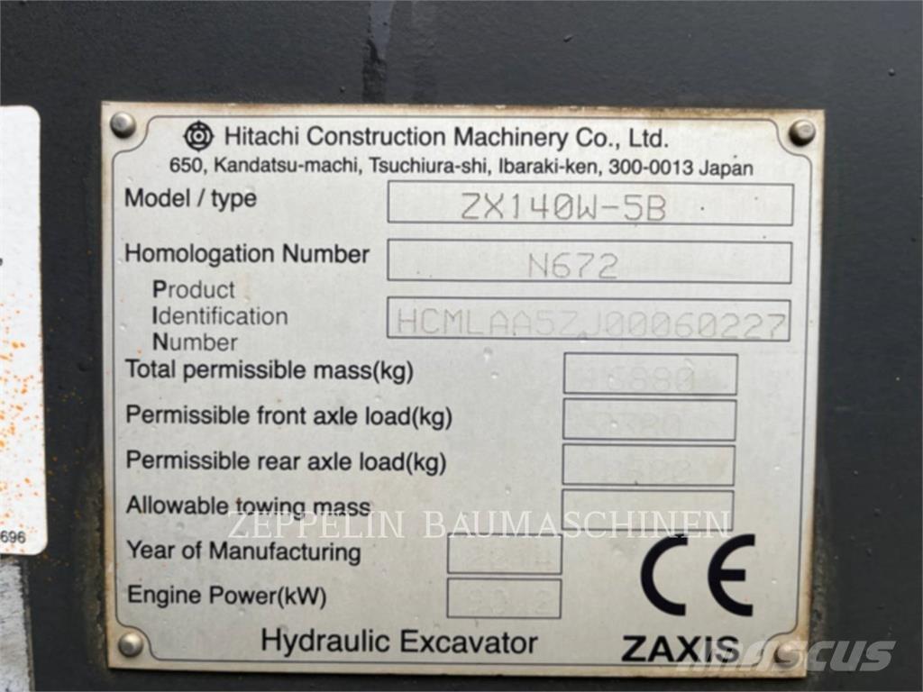 Hitachi ZX140W-5 Wheeled excavators