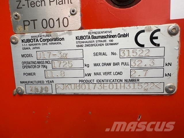Kubota U17-3 Midi excavators  7t - 12t