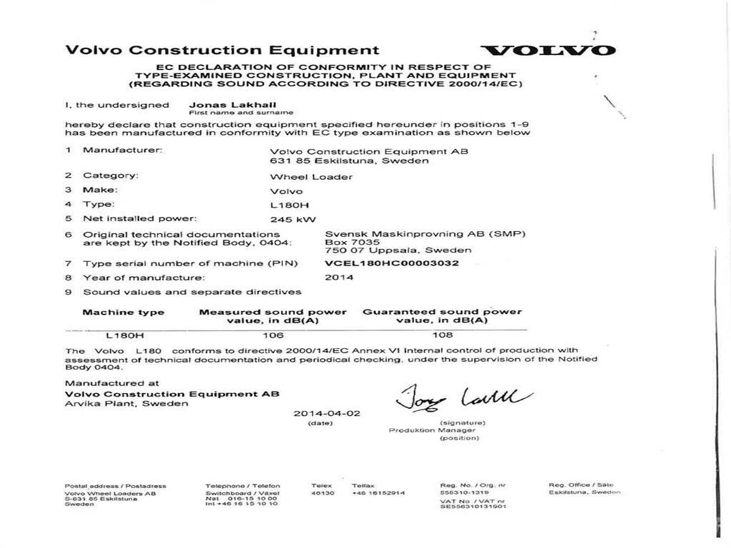 Volvo L180H Wheel loaders