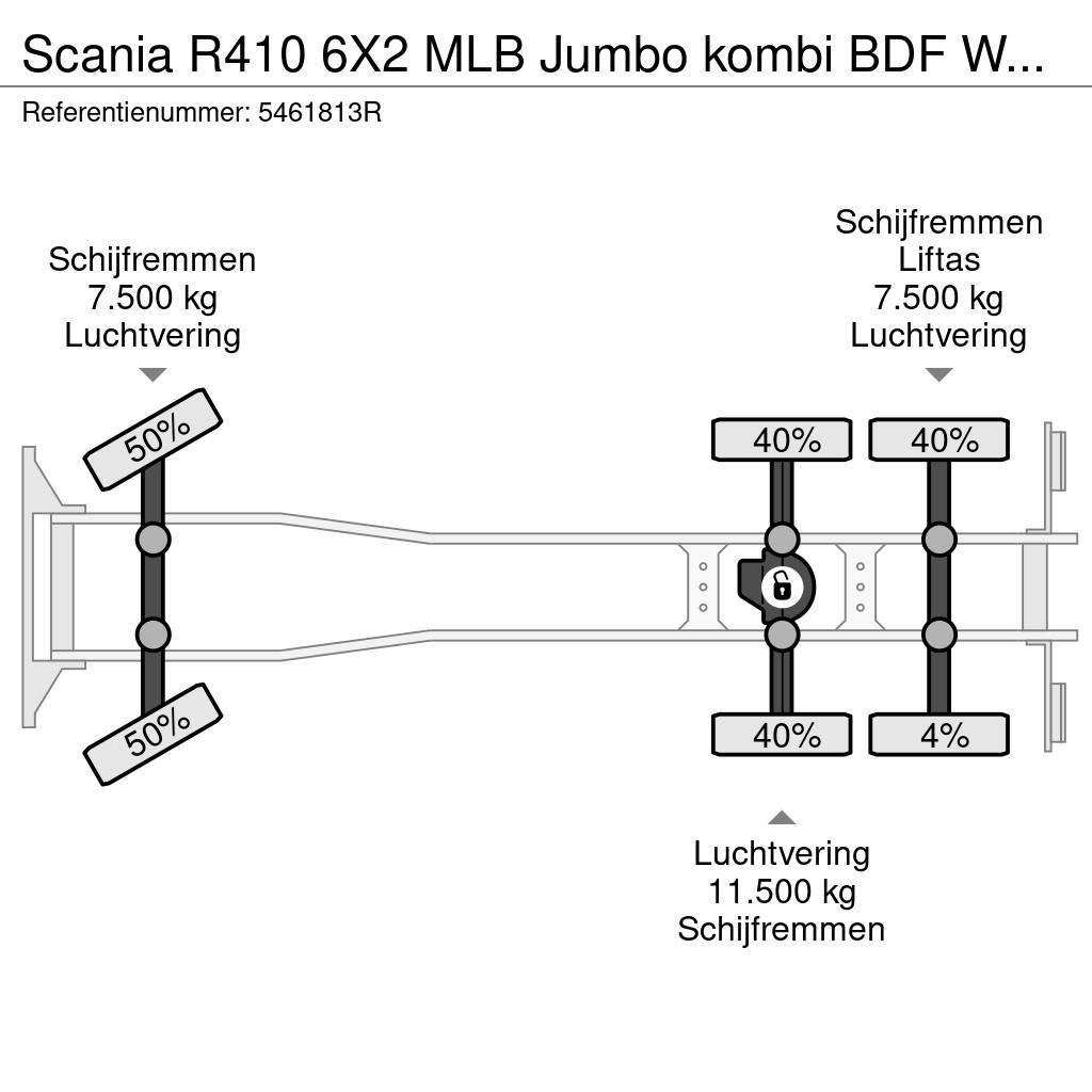 Scania R410 6X2 MLB Jumbo kombi BDF Wechsel Hubdach Retar Cable lift demountable trucks
