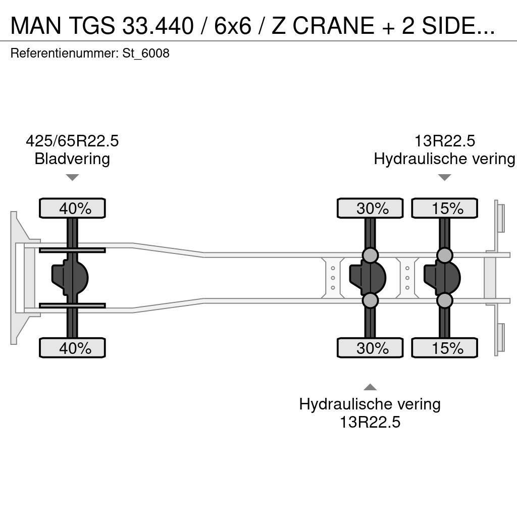 MAN TGS 33.440 / 6x6 / Z CRANE + 2 SIDE-TIPPER Crane trucks